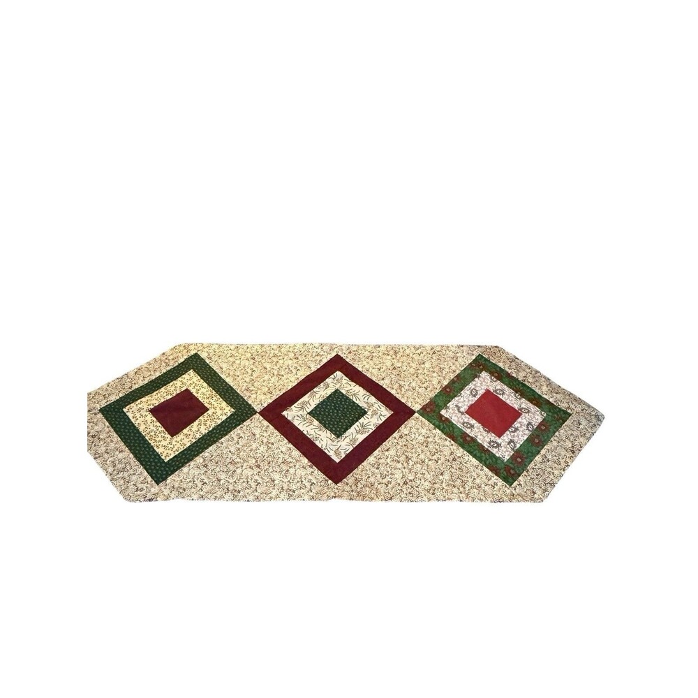 Handmade Quilt Table Runner Top 46x15 Unfinished Christmas Burgundy Green